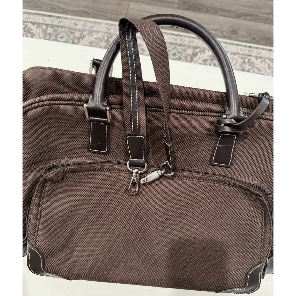 Polo Ralph Lauren Nylon Duffel Rolling Bag Luggage Suitcase Brown Leather Carry